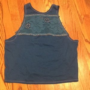 Free People Blue Stars Crochet Tank Top Small